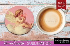 Valentine Angel Round Coaster - Cupid Coaster PNG Product Image 1