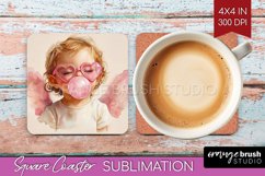 Valentine Angel Square Coaster - Cupid Coaster PNG Product Image 1
