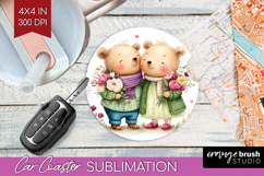 Couple Animals Car Coaster - Valentines Day Coaster PNG Product Image 1
