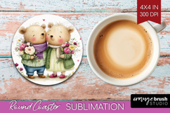 Couple Animals Round Coaster - Valentines Day Coaster PNG Product Image 1