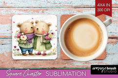 Couple Animals Square Coaster - Valentines Day Coaster PNG Product Image 1