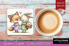 Couple Animals Square Coaster - Valentines Day Coaster PNG Product Image 1