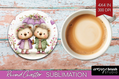 Couple Animals Round Coaster - Valentines Day Coaster PNG Product Image 1