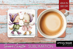 Couple Animals Square Coaster - Valentines Day Coaster PNG Product Image 1