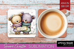 Couple Animals Square Coaster - Valentines Day Coaster PNG Product Image 1