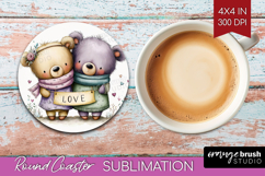 Couple Animals Round Coaster - Valentines Day Coaster PNG Product Image 1