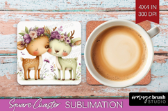 Couple Animals Square Coaster - Valentines Day Coaster PNG Product Image 1