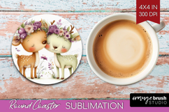 Couple Animals Round Coaster - Valentines Day Coaster PNG Product Image 1