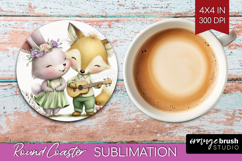 Couple Animals Round Coaster - Valentines Day Coaster PNG Product Image 1