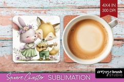Couple Animals Square Coaster - Valentines Day Coaster PNG Product Image 1