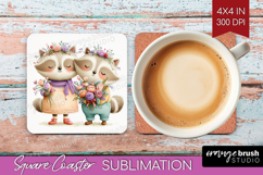 Couple Animals Square Coaster - Valentines Day Coaster PNG Product Image 1