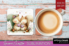 Couple Animals Square Coaster - Valentines Day Coaster PNG Product Image 1
