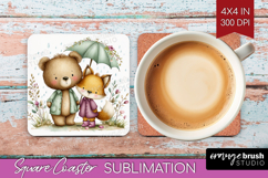 Couple Animals Square Coaster - Valentines Day Coaster PNG Product Image 1