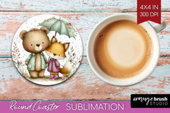 Couple Animals Round Coaster - Valentines Day Coaster PNG Product Image 1