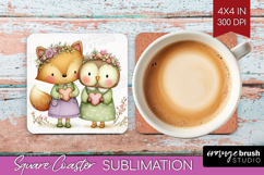 Couple Animals Square Coaster - Valentines Day Coaster PNG Product Image 1