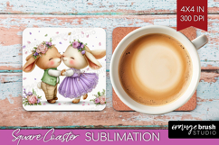 Couple Animals Square Coaster - Valentines Day Coaster PNG Product Image 1