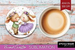 Couple Animals Round Coaster - Valentines Day Coaster PNG Product Image 1