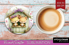 Couple Animals Round Coaster - Valentines Day Coaster PNG Product Image 1