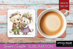 Couple Animals Square Coaster - Valentines Day Coaster PNG Product Image 1