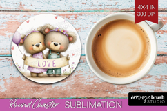 Couple Animals Round Coaster - Valentines Day Coaster PNG Product Image 1