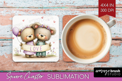 Couple Animals Square Coaster - Valentines Day Coaster PNG Product Image 1