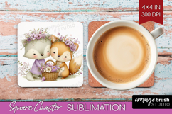 Couple Animals Square Coaster - Valentines Day Coaster PNG Product Image 1
