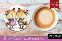 Couple Animals Round Coaster - Valentines Day Coaster PNG Product Image 1