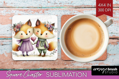 Couple Animals Square Coaster - Valentines Day Coaster PNG Product Image 1