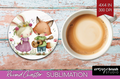 Couple Animals Round Coaster - Valentines Day Coaster PNG Product Image 1