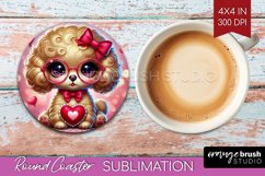 Valentine Dog Round Coaster - Cute Puppy Coaster PNG Product Image 1