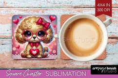 Valentine Dog Square Coaster - Cute Puppy Coaster PNG Product Image 1