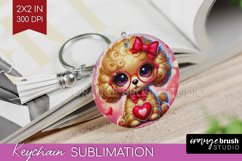 Valentine Dog Keychain PNG - Cute Puppy Keychain Sublimation Product Image 1