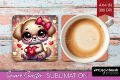 Valentine Dog Square Coaster - Cute Puppy Coaster PNG Product Image 1