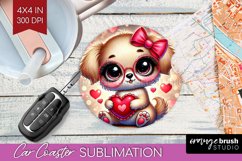 Valentine Dog Car Coaster - Cute Puppy Coaster PNG Product Image 1