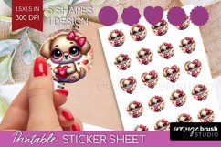 Valentine Dog Round Sticker - Cute Puppy Printable Sticker Product Image 1