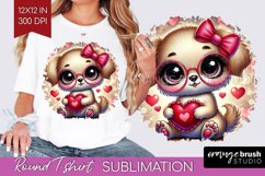 Valentine Dog Round Tshirt Background - Cute Puppy PNG Product Image 1