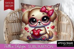 Valentine Dog Pillow Sublimation - Cute Puppy Pillow Cover Product Image 1