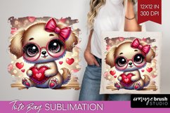 Valentine Dog Tote Bag - Cute Puppy Tote Bag PNG Sublimation Product Image 1