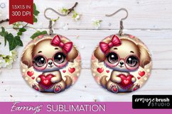 Valentine Dog Round Earrings - Cute Puppy PNG Sublimation Product Image 1