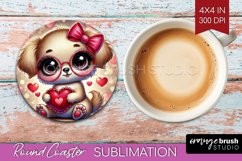 Valentine Dog Round Coaster - Cute Puppy Coaster PNG Product Image 1