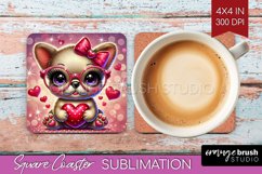 Valentine Dog Square Coaster - Cute Puppy Coaster PNG Product Image 1