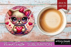 Valentine Dog Round Coaster - Cute Puppy Coaster PNG Product Image 1