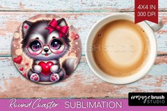 Valentine Dog Round Coaster - Cute Puppy Coaster PNG Product Image 1