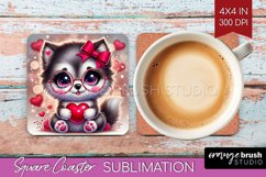 Valentine Dog Square Coaster - Cute Puppy Coaster PNG Product Image 1