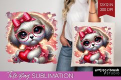 Valentine Dog Tote Bag - Cute Puppy Tote Bag PNG Sublimation Product Image 1