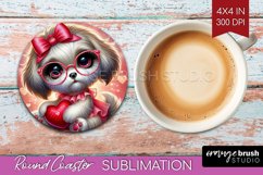 Valentine Dog Round Coaster - Cute Puppy Coaster PNG Product Image 1