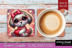 Valentine Dog Square Coaster - Cute Puppy Coaster PNG Product Image 1