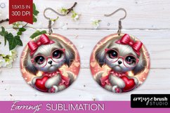 Valentine Dog Round Earrings - Cute Puppy PNG Sublimation Product Image 1