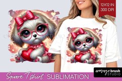 Valentine Dog Square Tshirt Background - Cute Puppy PNG Product Image 1