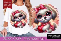 Valentine Dog Round Tshirt Background - Cute Puppy PNG Product Image 1